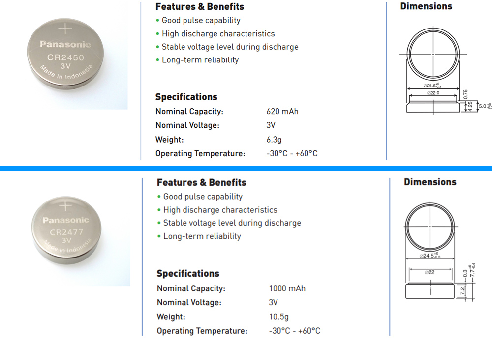 CR2477 vs CR2450 Parameter CR2477 vs CR2450 Parameter